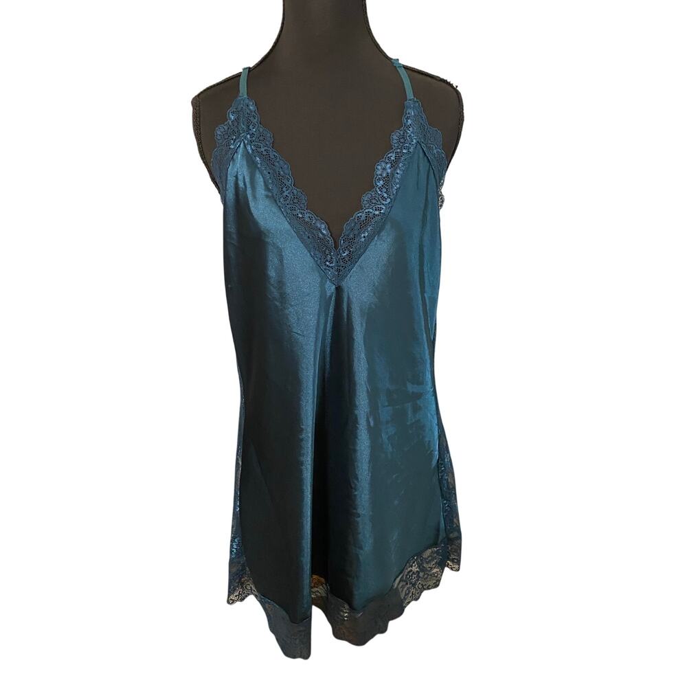 Avidlove Teal Lace Satin Slip Dress‎ Nighty Lingerie Nightgown Large Sexy Club